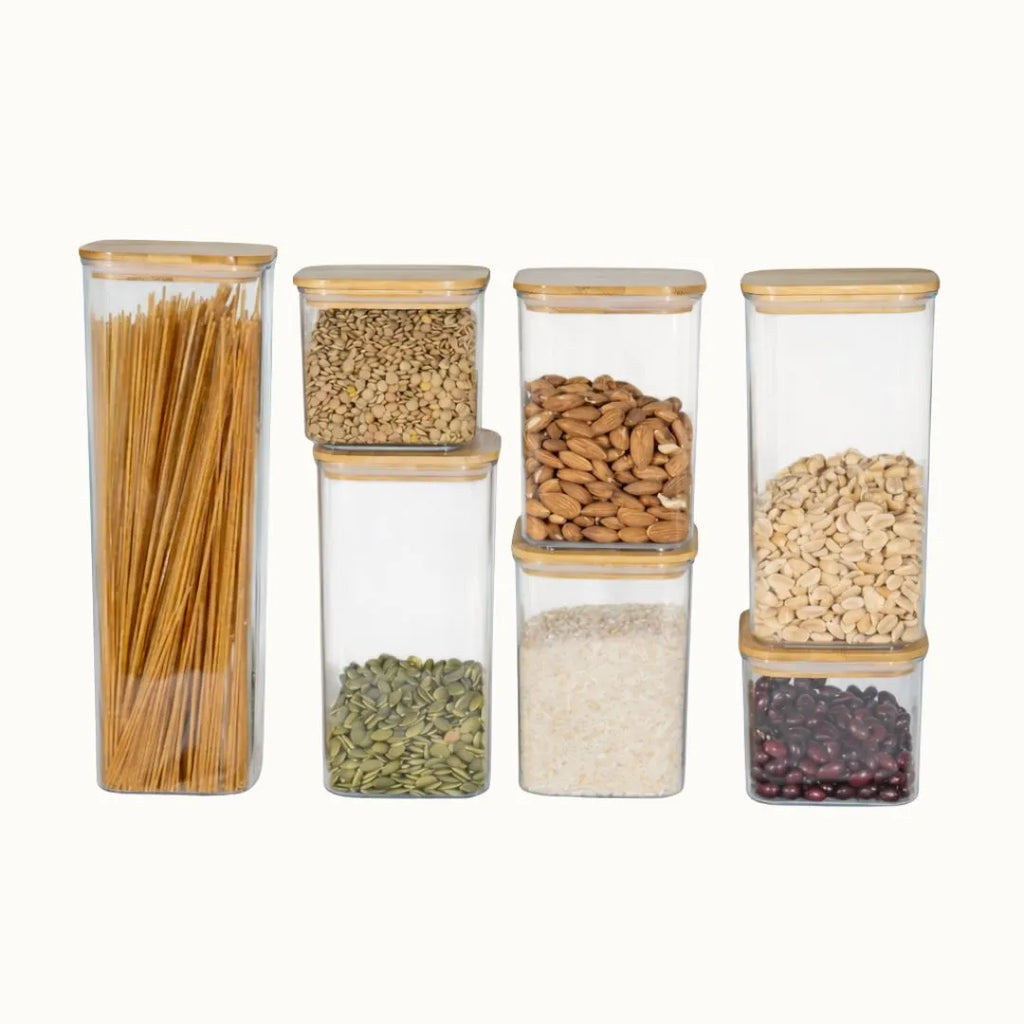 Set Organizador de Alimentos con Tapa de Bambú x7