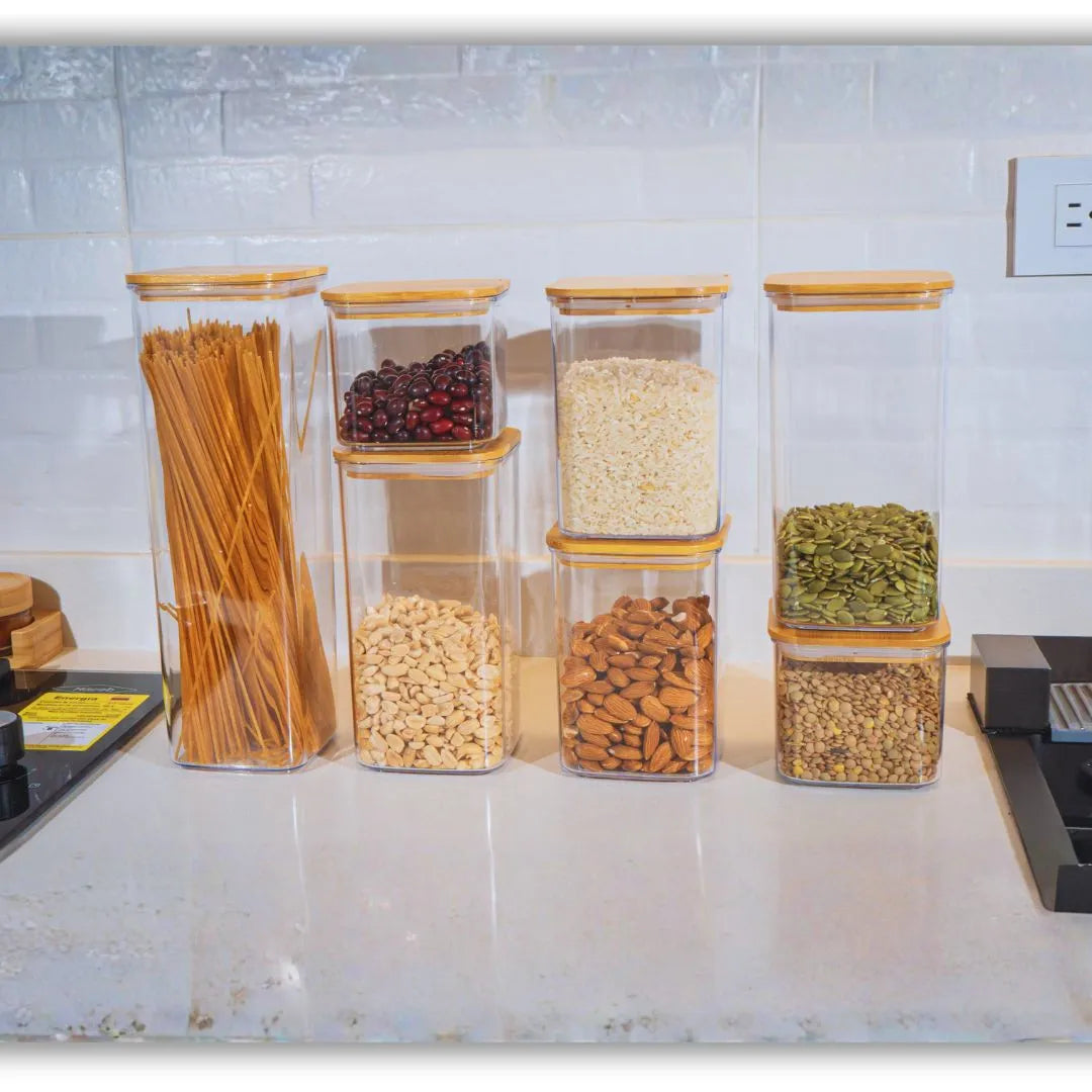 Set Organizador de Alimentos con Tapa de Bambú x7