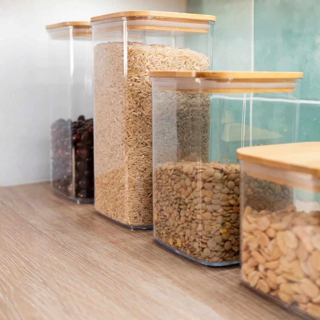 Set Organizador de Alimentos con Tapa de Bambú x7