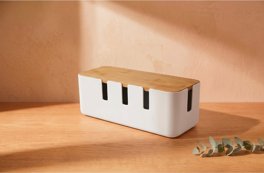 Set x2 Cajas Organizadoras de Cables con Tapa de Bambú