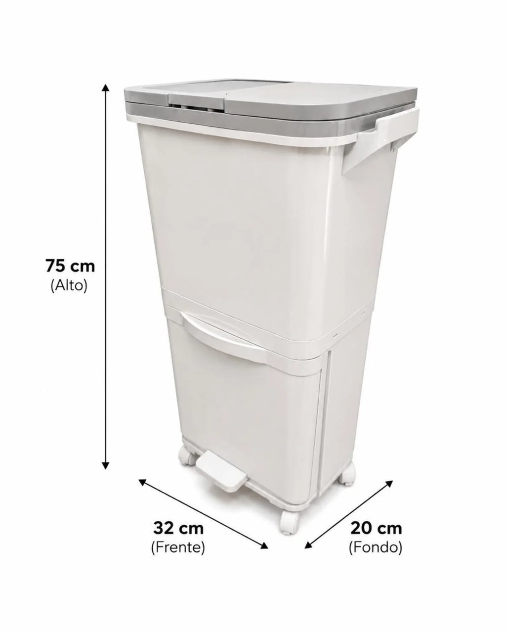 Caneca de Reciclaje de 2 Niveles con Pedal y Ruedas