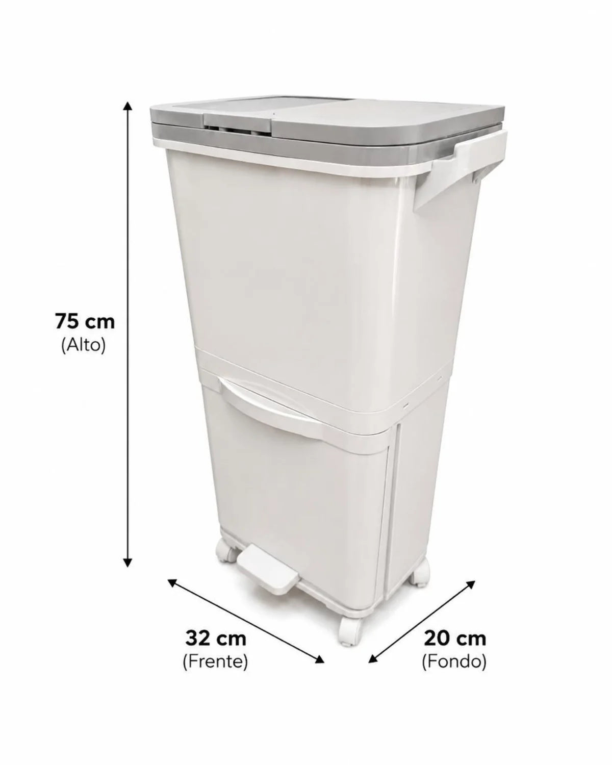 Caneca de Reciclaje de 2 Niveles con Pedal y Ruedas