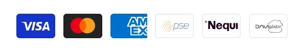 Medios de pago aceptados: Visa, Mastercard, American Express, PSE, Nequi, Daviplata, Wompi